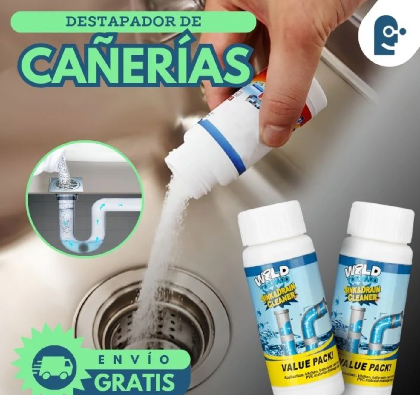 🚽 Polvo Americano 🇺🇸 Destapa Cañerías🫧 Remolino de Limpieza para Baños y Lavaplatos